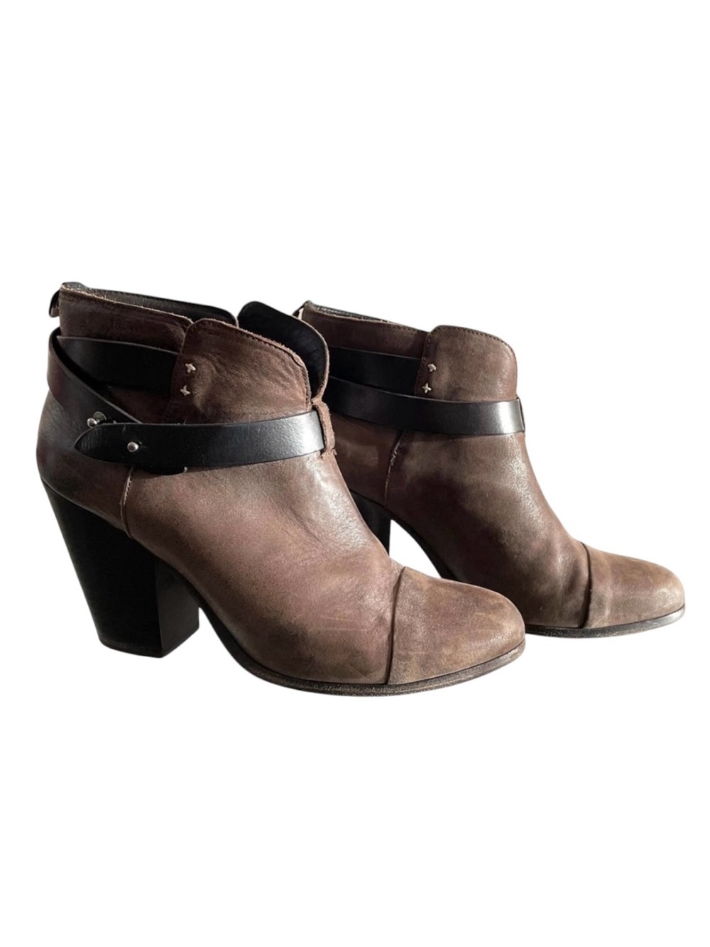 Rag & Bone Harrow Brown Leather Moto Booties Size 11 Heeled Ankle Boots Boho